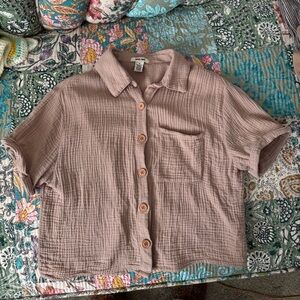 100% Cotton Tan Button-Up Shirt